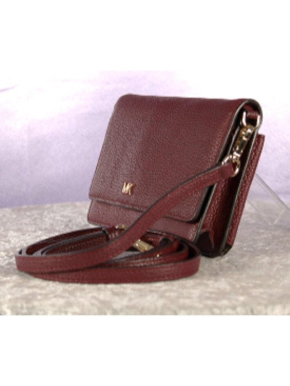 Michael Kors Burgundy Pebbled Leather Wallet Crossbody Wristlet - Picture 2 of 7